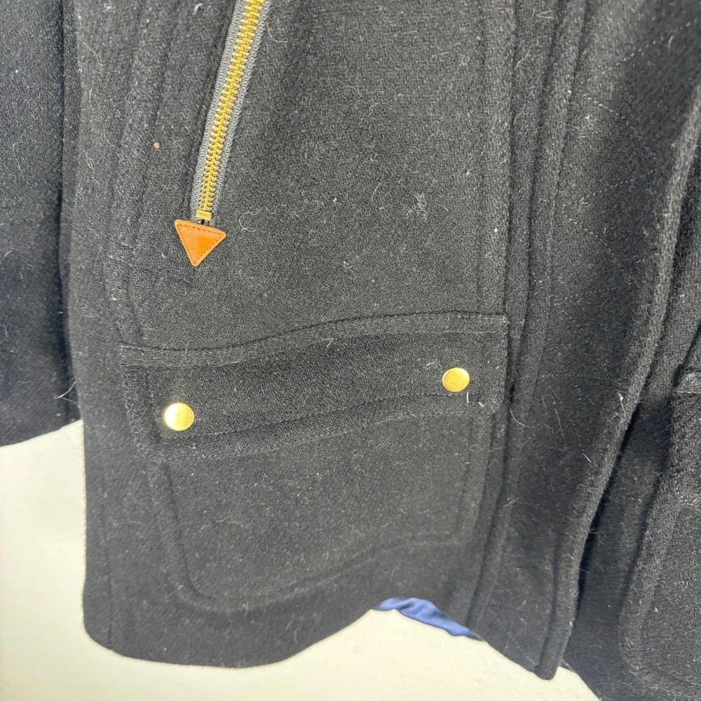 J.Crew Chateau Parka Italian Stadium-Cloth Wool Black Hooded Coat J5488 Women 10 - Picture 14 of 16